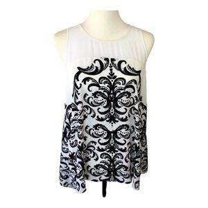 INC Sleeveless black and white sheer sleeveless‎ flowy feminine tunic top Sz 4